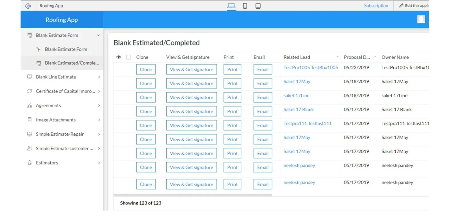 Provided buttons in form reports, for printing, cloning and sending emails