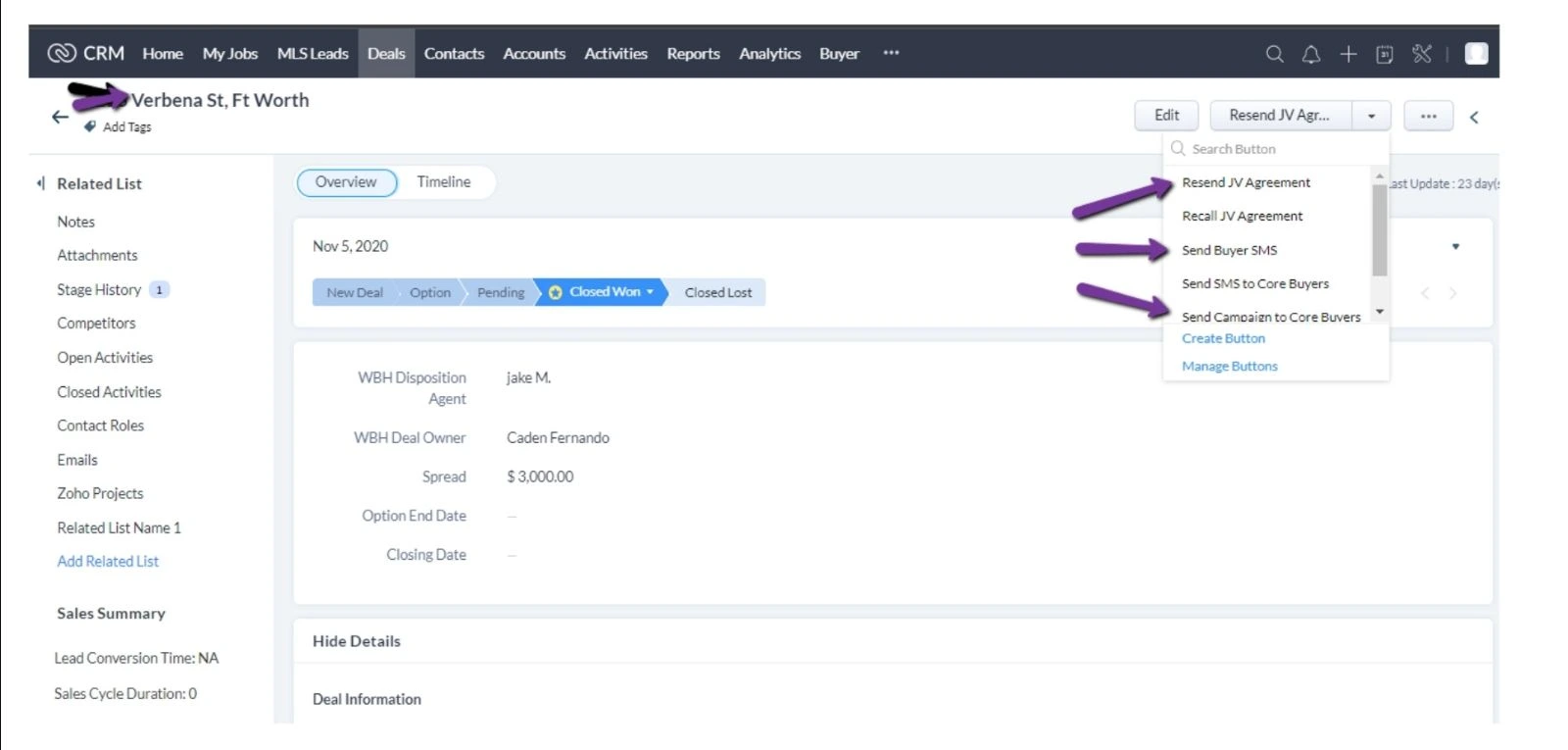 Button for sending Agreement, SMS and Campaign