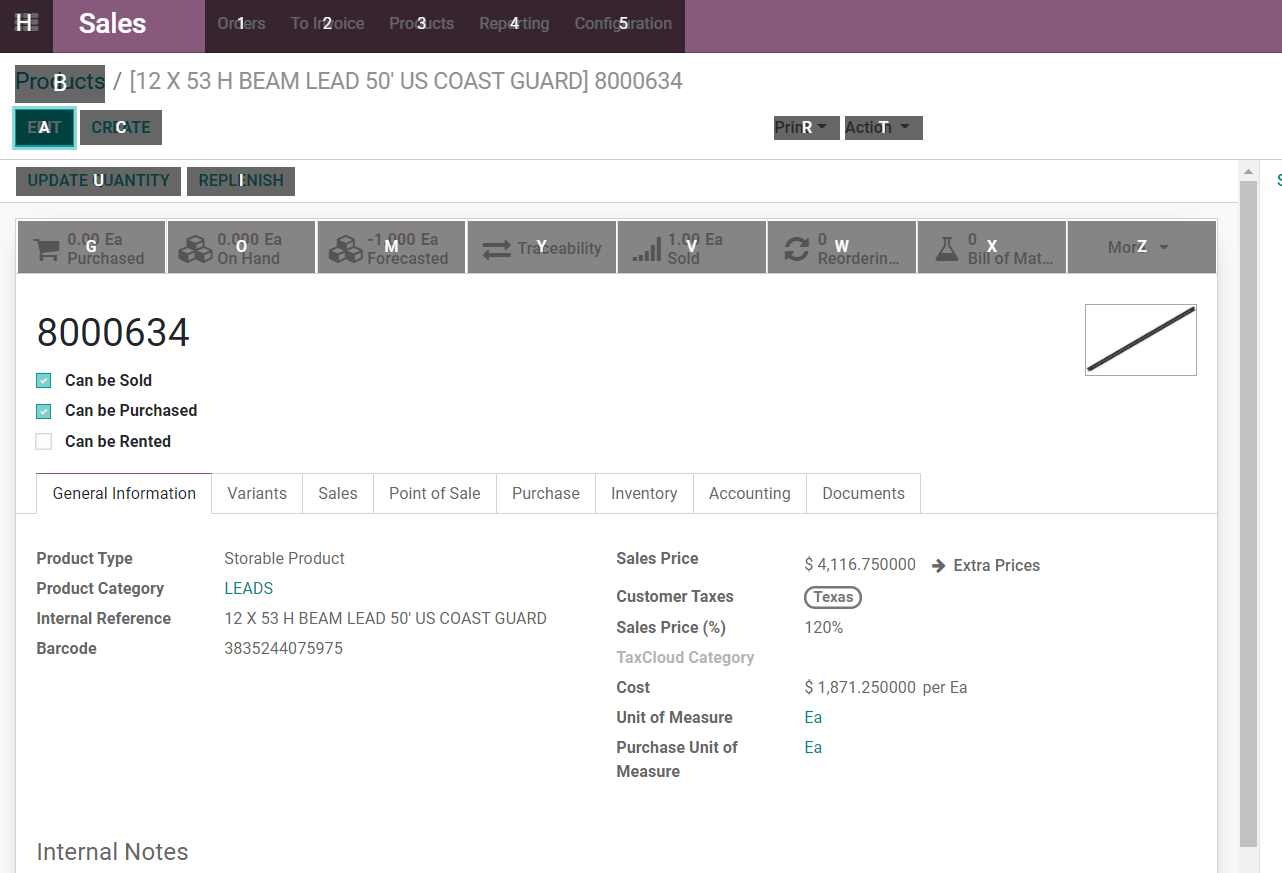 Sales Quotation for this Product