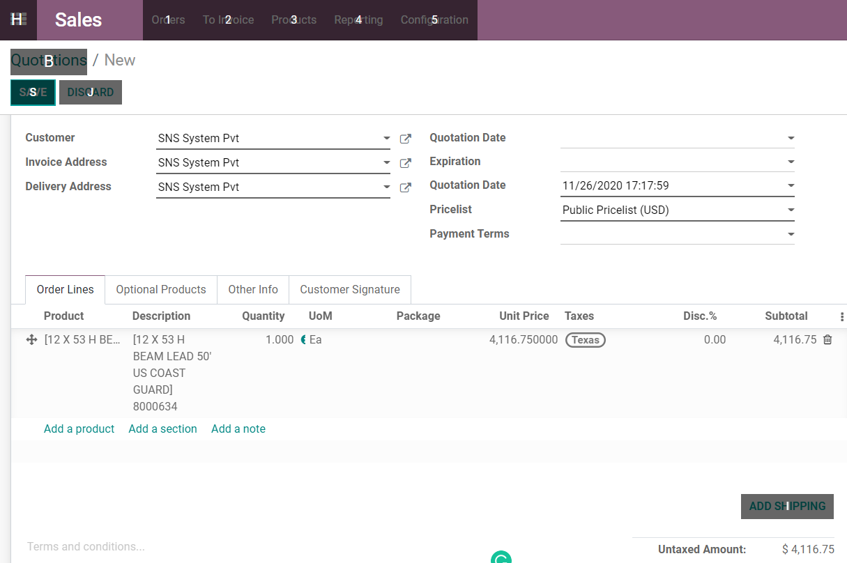Sales Price from Product and making Quotation on Sales Price