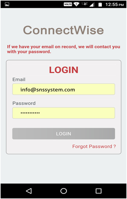 Login Screen If we have your email on record, we will contact you with your password