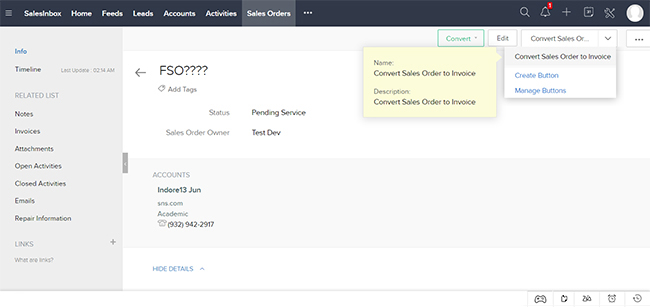 ZOHO custom buttons implementation for Sales Order